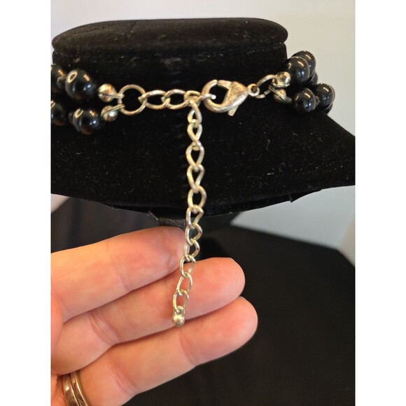 Worthington 16"-18" Necklace, Double Strand Black Faux Pearls & Earrings (New) - Picture 4 of 9